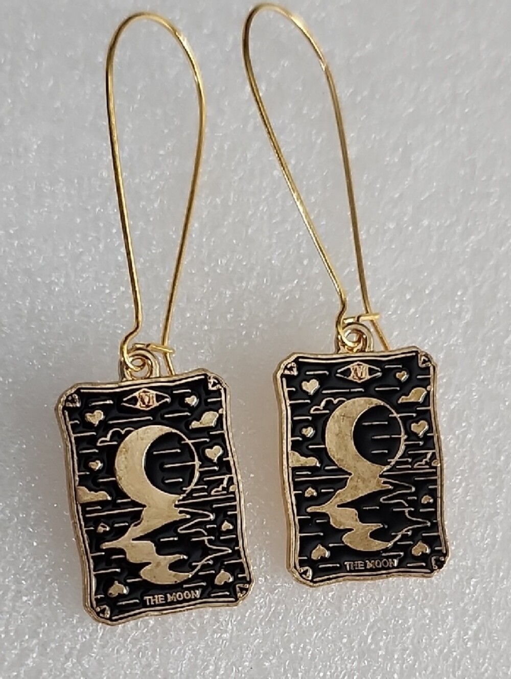 Hand Crafted Gold and Black Moon Tarot Drop Earrings